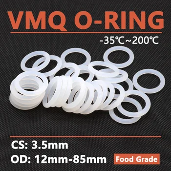 Kalınlığı CS 3.5 mm Beyaz VMQ Silikon O Ring OD 12-85mm Gıda Sınıfı Su Geçirmez Yıkayıcı Kauçuk Yalıtımlı Yuvarlak Şekil Sızdırmazlık Contası