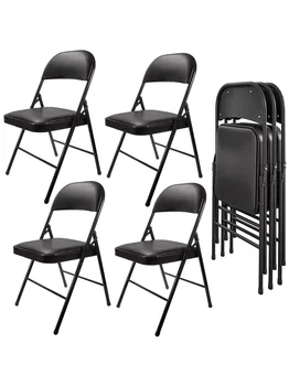 Inolait Yastıklı Koltuk Metal Katlanır Sandalyeler, 4'lü Paket, Siyah