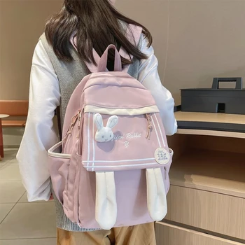 Kore Kawaii Sevimli Okul çantalarıyumuşak Tavşan Kulakları Tatlı Gençler Kızlar Schoolbag Çocuklar Rahat Kadın Naylon seyahat sırt çantası Laptop çantaları