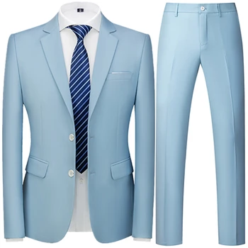 2023 İlkbahar Sonbahar Moda Yeni erkek İş Rahat Düz Renk Takım Elbise / Erkek İki Düğme Blazers Jacker Ceket Pantolon Pantolon