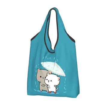 Mochi Kedi Şeftali Ve Goma Bakkal Alışveriş Çantaları Moda Shopper kol çantası Çanta Büyük Kapasiteli Taşınabilir Çanta