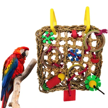 Kuş tırmanma ağı Papağan Oyuncakları Dokuma Deniz Çayırı Isırma Asılı Kenevir Halat Salıncak Oyun Merdiven Çiğnemek Yiyecek Arama Komik Renkli Papağan Oyuncakları