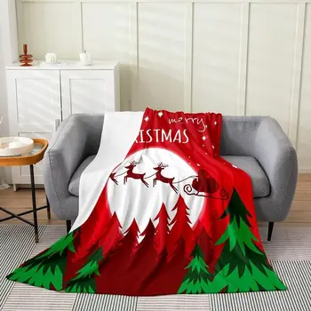 Noel Flanel Polar Battaniye Noel Baba Baskı Peluş Atmak Battaniye, Geyik Desen Tüm Sezon, yatak battaniyesi Mutlu