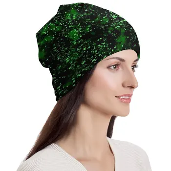 Soyut Sıçramak Boya Bere Şapka Siyah ve Yeşil Vintage Kapaklar Kadın Erkek Kpop örgü şapka Bahar Desen Başkanı Wrap Bere Şapka