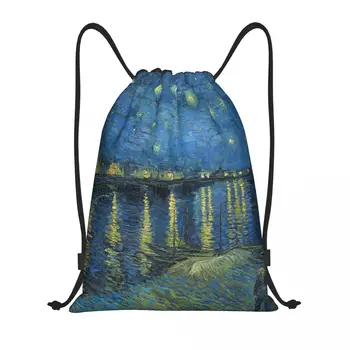 Yıldızlı Gece Rhone Üzerinde büzgülü sırt çantası Spor spor çanta Kadın Erkek Vincent Van Gogh Eğitim Sırt Çantası
