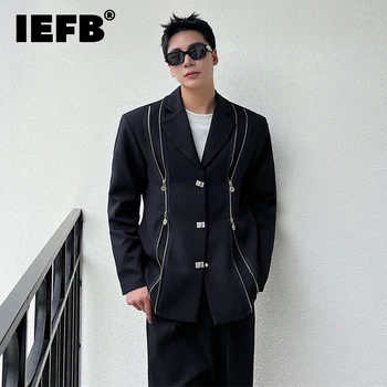 IEFB Kore Tarzı Lüks Blazers Trend Erkekler Koyu Niş Çift Fermuarlı Dekoratif Takım Elbise Ceket Moda Erkek Giyim Rahat Clothing9C1676