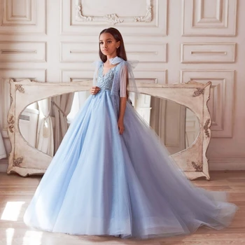 Çiçek Kız Elbise Düğün İçin 2023 İlk Communion Elbise Parti Balo Prenses Elbise Pageant Balo Elbisesi