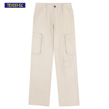 Sonbahar Erkek Geniş Bacak Pantolon Gevşek Düz bacak Pantolon Safari Tarzı günlük pantolon Moda Streetwear Çok Cep Kargo Pantolon