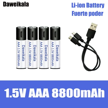 Yüksek kapasiteli 1.5 V AAA8800 MWh USB şarj edilebilir li-ion pil uzaktan kumanda fare için küçük fan Elektrikli oyuncak pil + Kablo