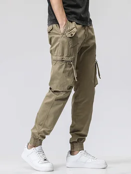 Ilkbahar Yaz Haki Kargo Pantolon Erkekler Streetwear Çok Cepler Joggers Ordu Askeri Tarzı Katı Pamuk Rahat Taktik Pantolon