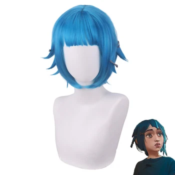LOL Arcane uğursuzluk kısa Cosplay peruk uğursuzluk mavi ısıya dayanıklı sentetik saç Anime peruk