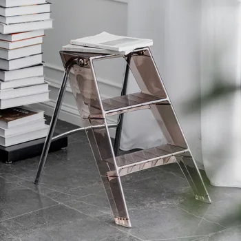 Tasarımcı Japon Ev Merdiven Şeffaf yemek sandalyeleri Ultralight Akrilik Yetişkin Katlanır Sandalye Sevimli Sillas Ev Eşyaları