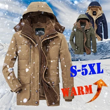 Sıcak Kış Ceket Erkekler Polar kapüşonlu ceket Kalınlaşmak Parkas erkek Ceketler Dış Giyim Şapka Ayrılabilir Mont Erkek Jaqueta Masculina S-5XL