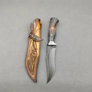 Yeni Varış Uzı Çelik Sabit Bıçak Bıçak Deri Kılıf Ile dış ortam aracı Avcılık Survival Düz Bıçaklar Istikrarlı Ahşap Saplı