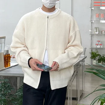 SYUHGFA Erkek Hırka Düz Renk Kazak 2023 Sonbahar Yeni Gevşek Kore Tarzı Trend Erkek fermuarlı ceket Ceket Sokak Tişörtü