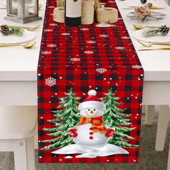 Noel Kar Tanesi Kardan Adam Keten Masa Koşucular Mutfak masa süsü Yeniden Kullanılabilir yemek masası Koşucular Tatil Parti Süslemeleri