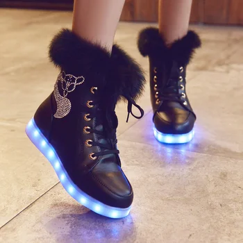 Kış sneaker Kadın Ayakkabı Yün Kadın Çizme kar botu Led 7 renk ışık Shos Çocuk USBCharging Ayakkabı Yüksek Top Pamuk Çizme